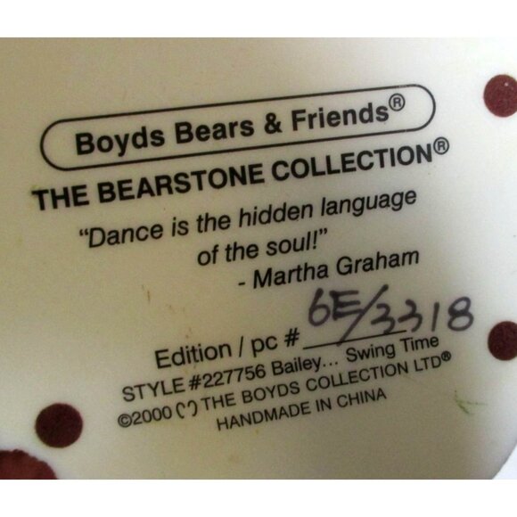 Boyds Bearstone Bailey Swing Time Figurine - Vintage 2000 Boyds Bears - Picture 7 of 7